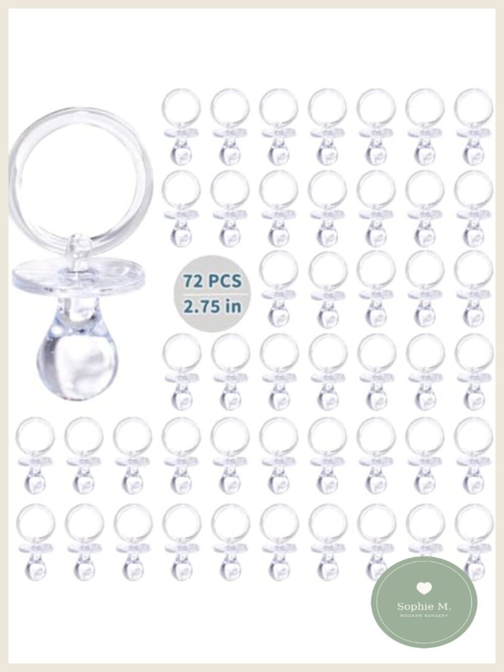 72 Pcs Acrylic Baby Shower Pacifiers Party Favors Games Decor